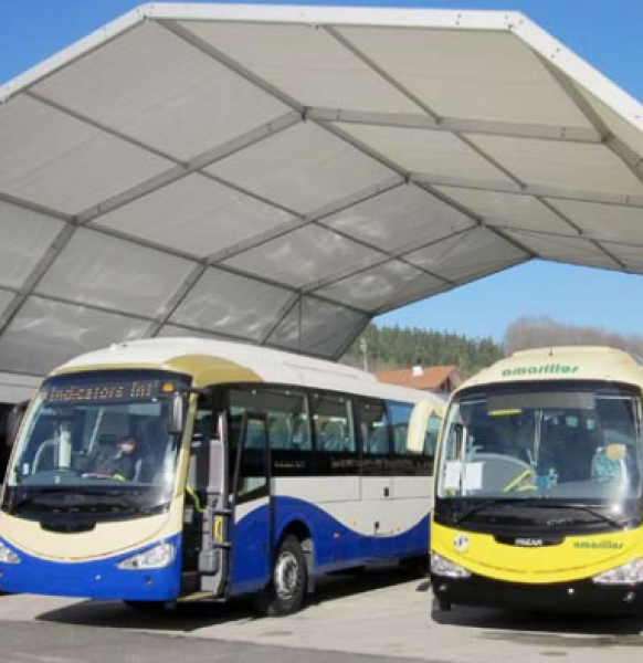 Carpas para aparcamientos de autobuses y maquinaria